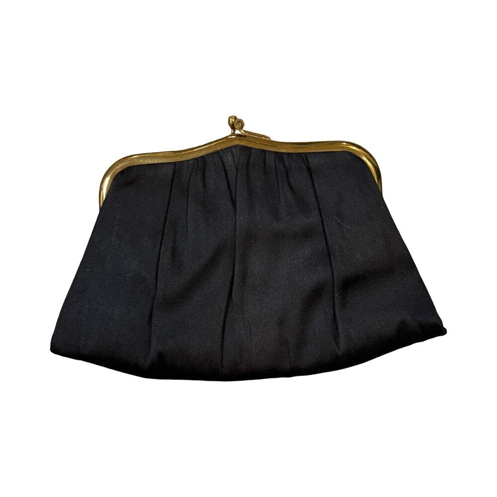 Vintage‎ 1950s Morris Moskowitz MM Black Satin Rhinestone Clutch